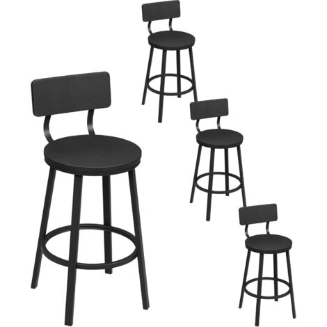 WOLTU 4x Bar Stools Kitchen Stools with Backs and Arms, Metal Frame + MDF Seat Footrest for Home Counter Breakfast, Black
