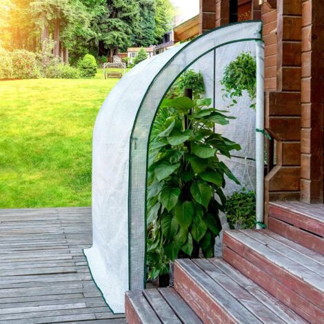 WOLTU Outdoor Walk-In Lean to Wall Tunnel Greenhouse 200x100x210cm White