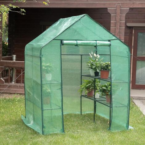 WOLTU Walk In Greenhouse Garden Plastic Frame Shelves Reinforced Plant Grow 143x143x195cm Green (1/5)