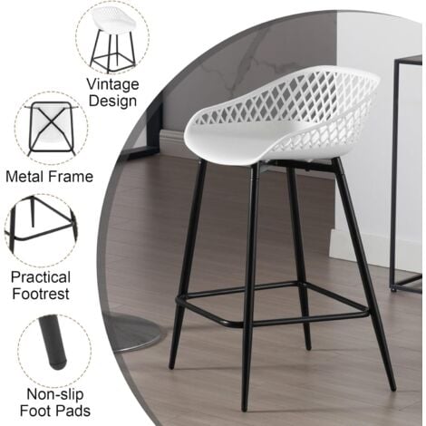 WOLTU 2x Bar Stools Breakfast Counter Chairs Bar Chairs Modern Stools for Kitchen Home Bar, White