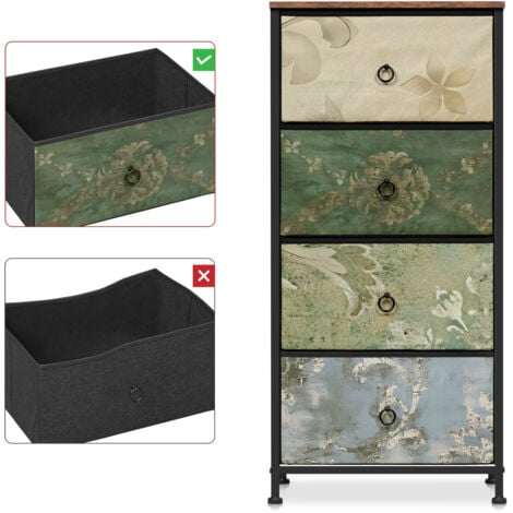 WOLTU 4 Drawer Chest of Drawers Bedroom Storage Furniture, Rustic Brown and Black with Retro Flower Pattern