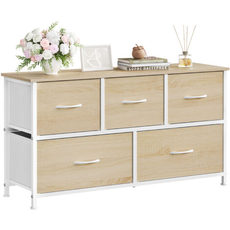 WOLTU 5 Drawer Chest of Drawers Bedroom Storage Furniture, W/ Handles, Light Oak Effect+White