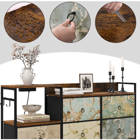 WOLTU 8 Drawer Chest of Drawers Bedroom Storage Furniture with Charging Station, Rustic Brown+Black+Retro Flower Pattern