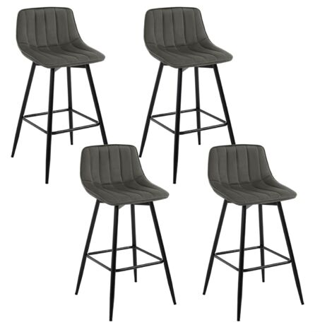 WOLTU 4x Bar Stools Velvet Padded Seat Metal High Legs Kitchen Home living Room Dark Grey