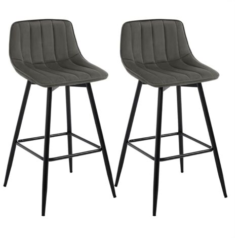 WOLTU 2x Bar Stools Velvet Padded Seat Metal High Legs Kitchen Home living Room Dark Grey (1/5)