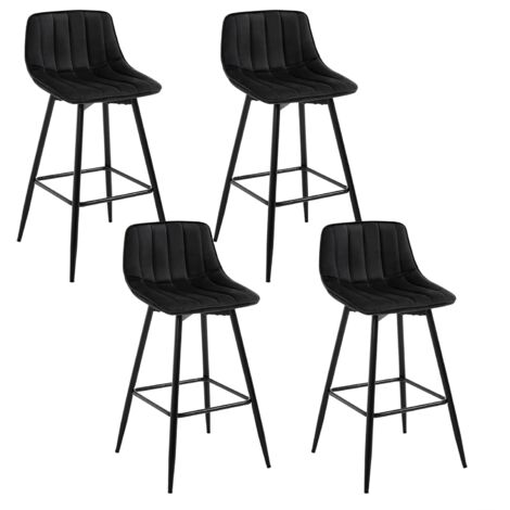 WOLTU 4x Bar Stools Velvet Padded Seat Metal High Legs Kitchen Home living Room Black