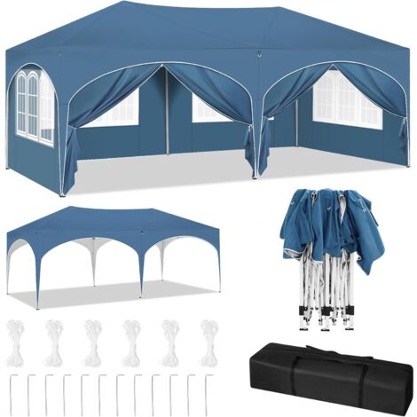 WOLTU 3m x 6m Pop Up Gazebo With Sides Outdoor Garden Height Adjustable Party Tent, Blue
