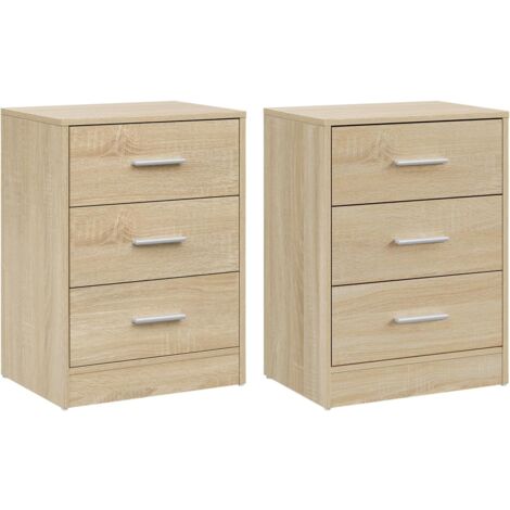 WOLTU 2x Simple 3-Drawer Vertical End Table for Living Room/Bedroom,Light Oak