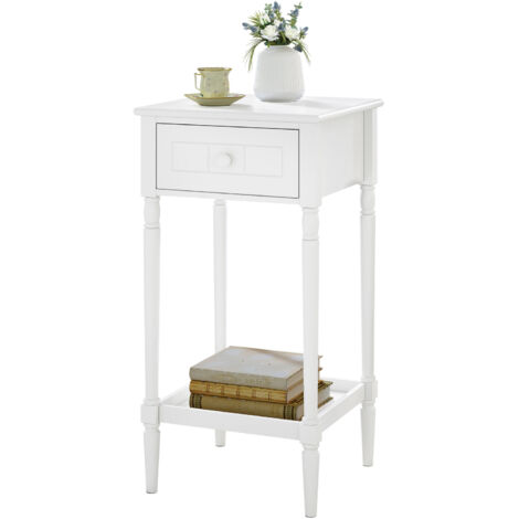 WOLTU 1x Slim Bedside Table, Narrow Wooden Nightstand with Drawer & Shelf, Tall Telephone Table Hallway Side Table, White