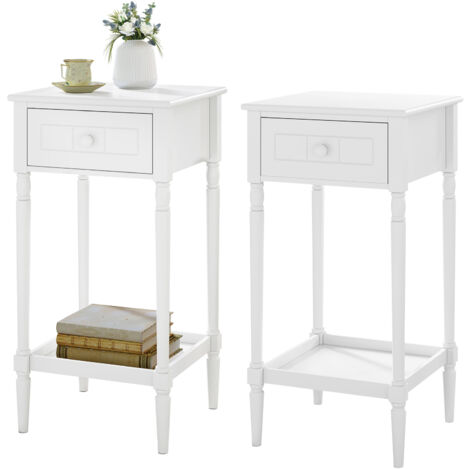 WOLTU 2x Slim Bedside Table, Narrow Wooden Nightstand with Drawer & Shelf, Tall Telephone Table Hallway Side Table, White