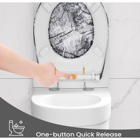 WOLTU Modern O Shape Toilet Seat Soft Closing Silent Quick Release Top Mounting Set for Easy Assembly, Wood Grain Pattern
