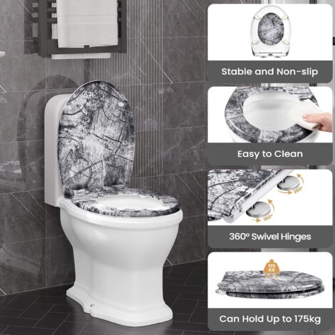 WOLTU Modern O Shape Toilet Seat Soft Closing Silent Quick Release Top Mounting Set for Easy Assembly, Wood Grain Pattern