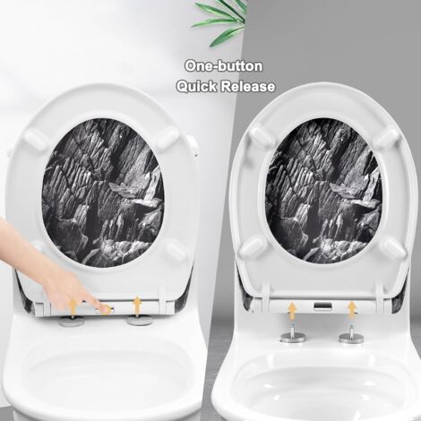 WOLTU Modern O Shape Toilet Seat Soft Closing Silent Quick Release Top Mounting Set for Easy Assembly, Rock Pattern