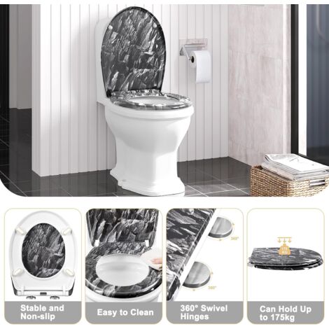 WOLTU Modern O Shape Toilet Seat Soft Closing Silent Quick Release Top Mounting Set for Easy Assembly, Rock Pattern