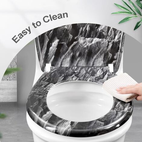 WOLTU Modern O Shape Toilet Seat Soft Closing Silent Quick Release Top Mounting Set for Easy Assembly, Rock Pattern