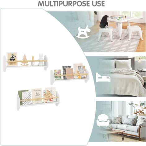 WOLTU 3x Kids Floating Shelf Bookcase Toy Organiser Storage, White