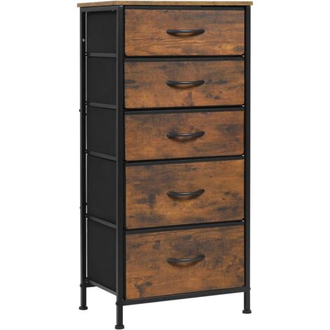 WOLTU Modern 5 Fabric Drawer Chest of Drawers Rustic Brown + Black