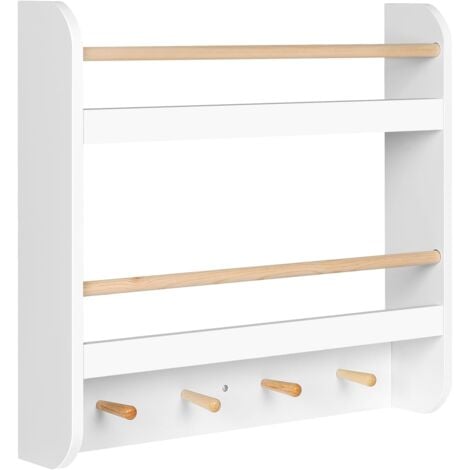 WOLTU Kids Bookshelf Bookcase Toy Organiser Storage With 4 Hooks, White