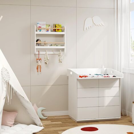 WOLTU Kids Bookshelf Bookcase Toy Organiser Storage With 4 Hooks, White