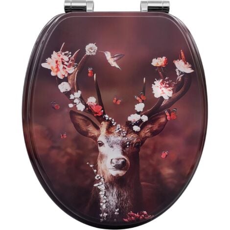 WOLTU Soft Close Toilet Seat with Quick Release,Assembly from Above, Toilet Seats with Adjustable Hinges, O Shape Toilet Lid Loo Seat, Deer