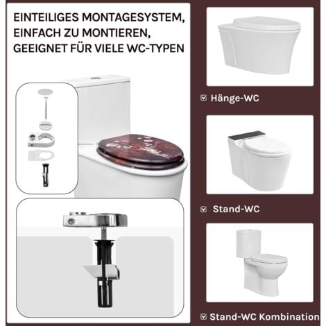 WOLTU Soft Close Toilet Seat with Quick Release,Assembly from Above, Toilet Seats with Adjustable Hinges, O Shape Toilet Lid Loo Seat, Deer