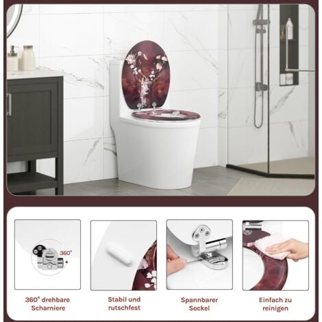 WOLTU Soft Close Toilet Seat with Quick Release,Assembly from Above, Toilet Seats with Adjustable Hinges, O Shape Toilet Lid Loo Seat, Deer