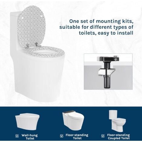 WOLTU Soft Close Toilet Seat with Quick Release,Assembly from Above, Toilet Seats with Adjustable Hinges, O Shape Toilet Lid Loo Seat, Modern Patterns
