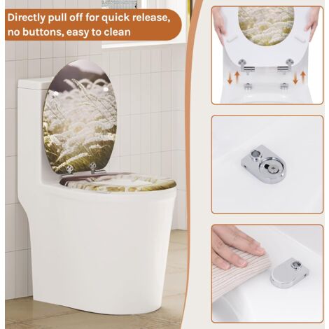 WOLTU Soft Close Toilet Seat with Quick Release,Assembly from Above, Toilet Seats with Adjustable Hinges, O Shape Toilet Lid Loo Seat, Herbs