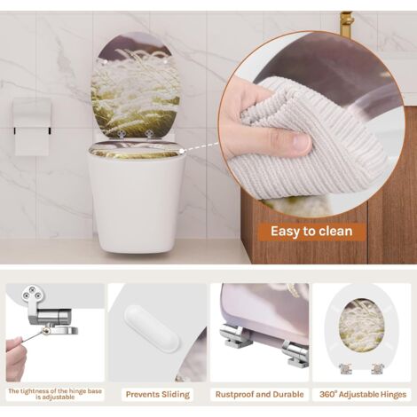 WOLTU Soft Close Toilet Seat with Quick Release,Assembly from Above, Toilet Seats with Adjustable Hinges, O Shape Toilet Lid Loo Seat, Herbs