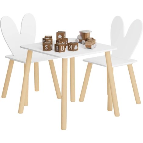 WOLTU 3 Pcs Kids Table & Chairs Set Toddler Furniture, White and Wood Colour