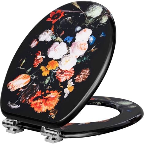 WOLTU Soft Close Toilet Seat with Quick Release,Assembly from Above, Toilet Seats with Adjustable Hinges, O Shape Toilet Lid Loo Seat, Flowers