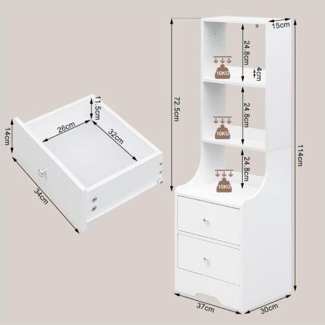 WOLTU 1x Side Table with Drawers End Table Storage Cabinet for Bedroom/Living Room, White