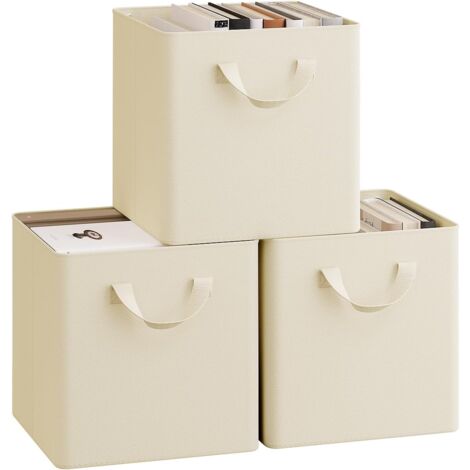 WOLTU 3x 18L Storage Boxes, Stackable Design Storage Chests Fabric, Cream