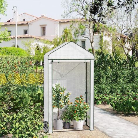 WOLTU Small Greenhouse, Walk in Greenhouse, Garden Greenhouse, 100x50x190cm, White