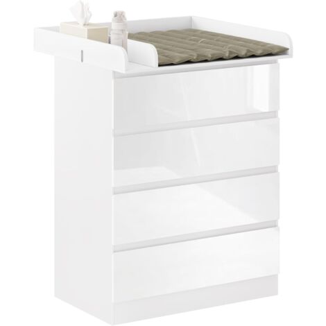 WOLTU Modern Baby Changing Station with 4 Drawers, White+White