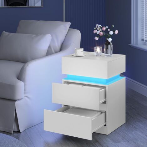 WOLTU 1x Front Bedside Table 3 Drawers Nightstand with 25 Light Colors, Chest of 3 Drawer Cabinet for Bedroom Living Room or Office