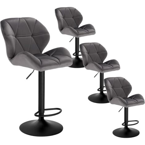 WOLTU Bar Stools Set of 4 Velvet Breakfast Counter Chairs Height Adjustable Counter High Stools for Home Bar Kitchen Restaurant, Dark Grey