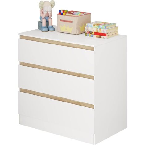 WOLTU Chest of Drawer Bedroom Furniture 3 Drawers Bedside Cabinet Storage Night Stand White and Oak