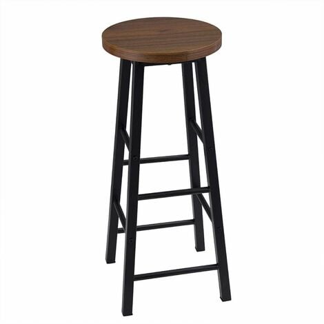 WOLTU 2 x bar stools Retro Breakfast Kitchen Bar High chairs MDF Seat Metal Legs Dark Beech