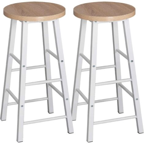 WOLTU 2 x bar stools Retro Breakfast Kitchen Bar High chairs MDF Seat Metal Legs Light Oak