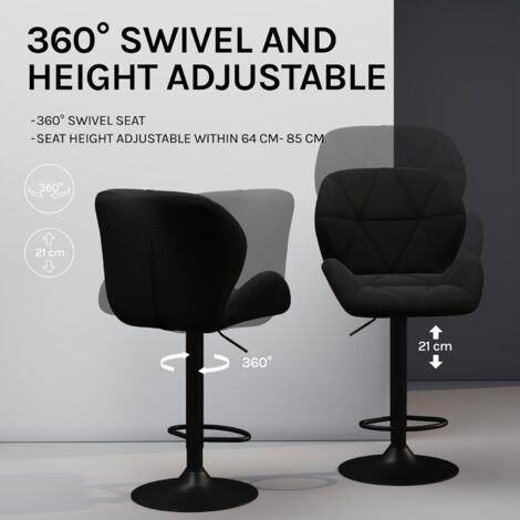 WOLTU bar stools chairs Dining Kitchen Counter velvet stools Swivel Gas Lift Black