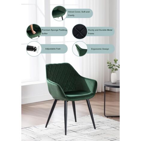 WOLTU dining chairs Kitchen chairs Velvet Padded Seat chairs Arms Counter Lounge Green