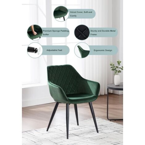 WOLTU Set of 2 dining chairs Kitchen Side Velvet Seat. Reception chairs Armchairs Green