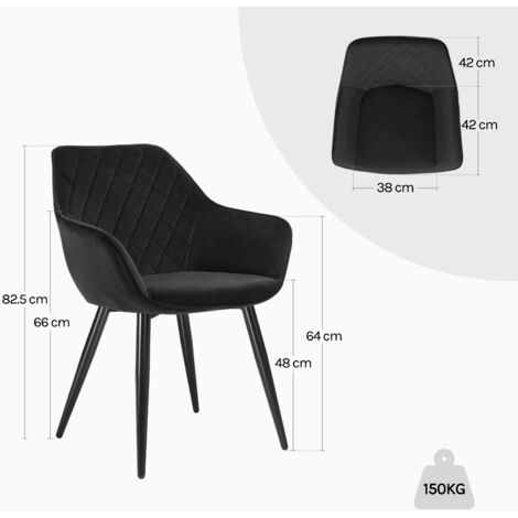 WOLTU dining chairs Kitchen chairs Velvet Padded Seat chairs Arms Counter Lounge Black
