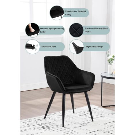 WOLTU dining chairs Kitchen chairs Velvet Padded Seat chairs Arms Counter Lounge Black