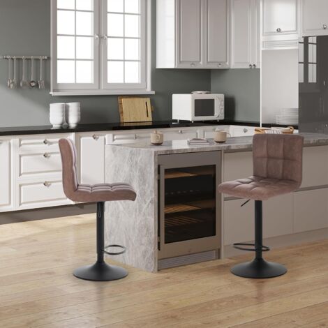 WOLTU 2x bar stools Bar chairs Breakfast stools for Kitchen Faux PU Adjustable Swivel Dark Brown