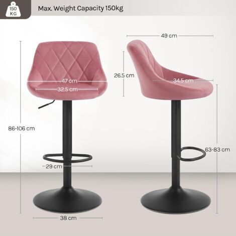 WOLTU Bar Stools Pink Bar Chairs Breakfast Dining Stools For Kitchen Island Counter Bar Stools Set Of 2 Pcs Velvet Exterior, Adjustable Swivel