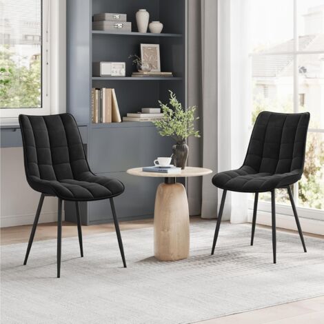 WOLTU 2 x Velvet dining chairs Metal Legs Office Kitchen Living Room Lounge chairs Black
