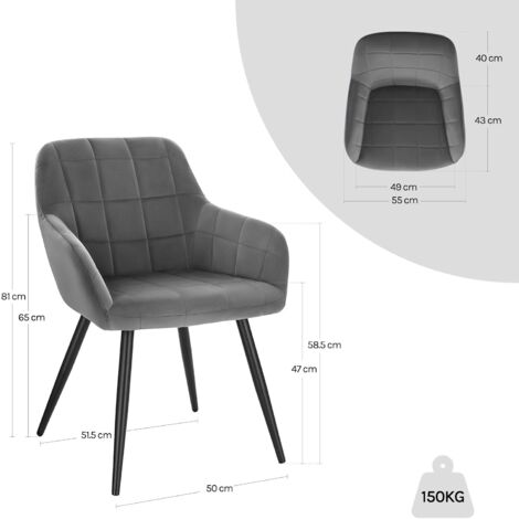 WOLTU Kitchen Dining Velvet chairs Bedroom chairs Living Room Backrest chairs Dark Grey