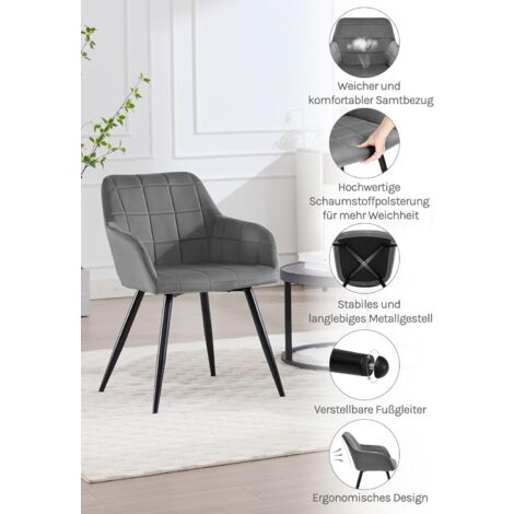 WOLTU Kitchen Dining Velvet chairs Bedroom chairs Living Room Backrest chairs Dark Grey